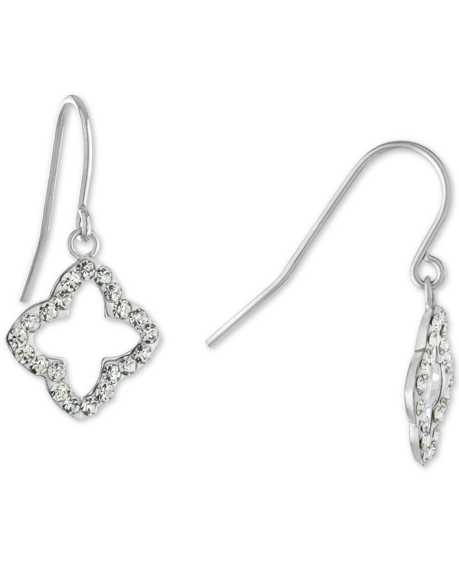 Crystal Pavé Clover Drop Earrings in Sterling Silver