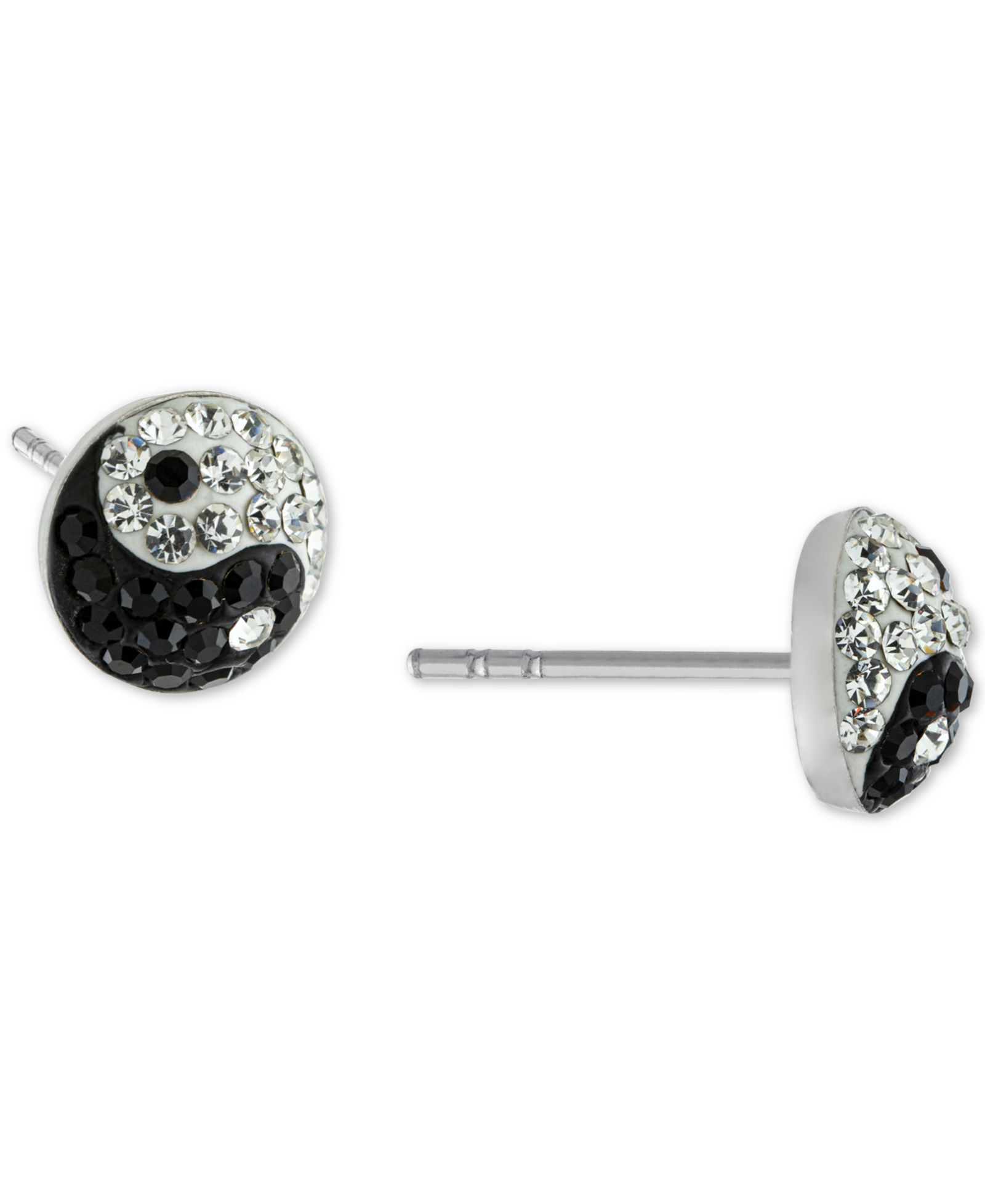 Crystal Pavé Yin Yang Stud Earrings in Sterling Silver