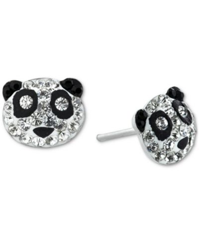 Crystal Pavé Panda Head Stud Earrings in Sterling Silver, Exclusively at Macy's