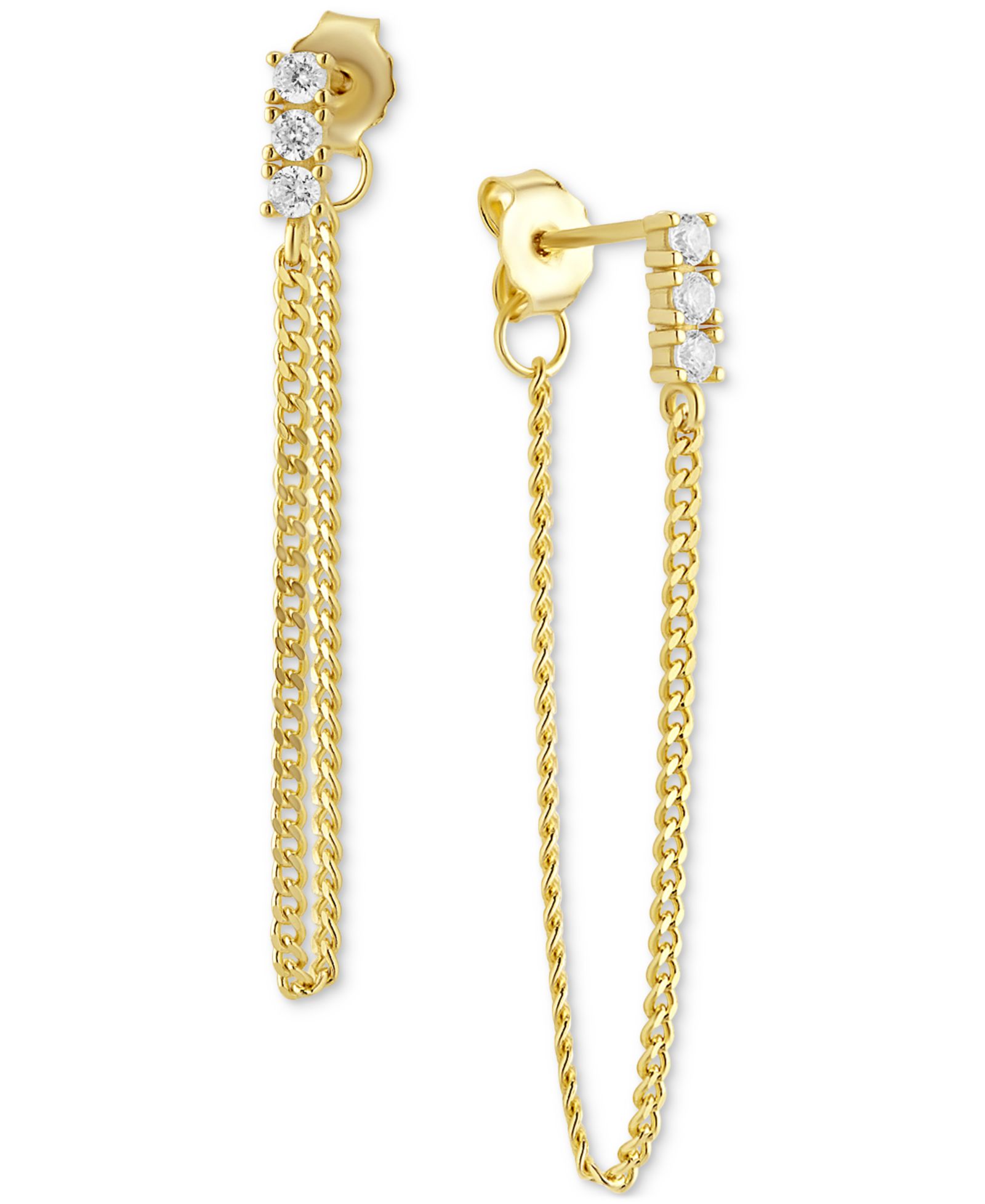 Cubic Zirconia Three Stone Chain Drop Earrings in 18k Gold-Plated Sterling Silver, Exclusively at Macy's
