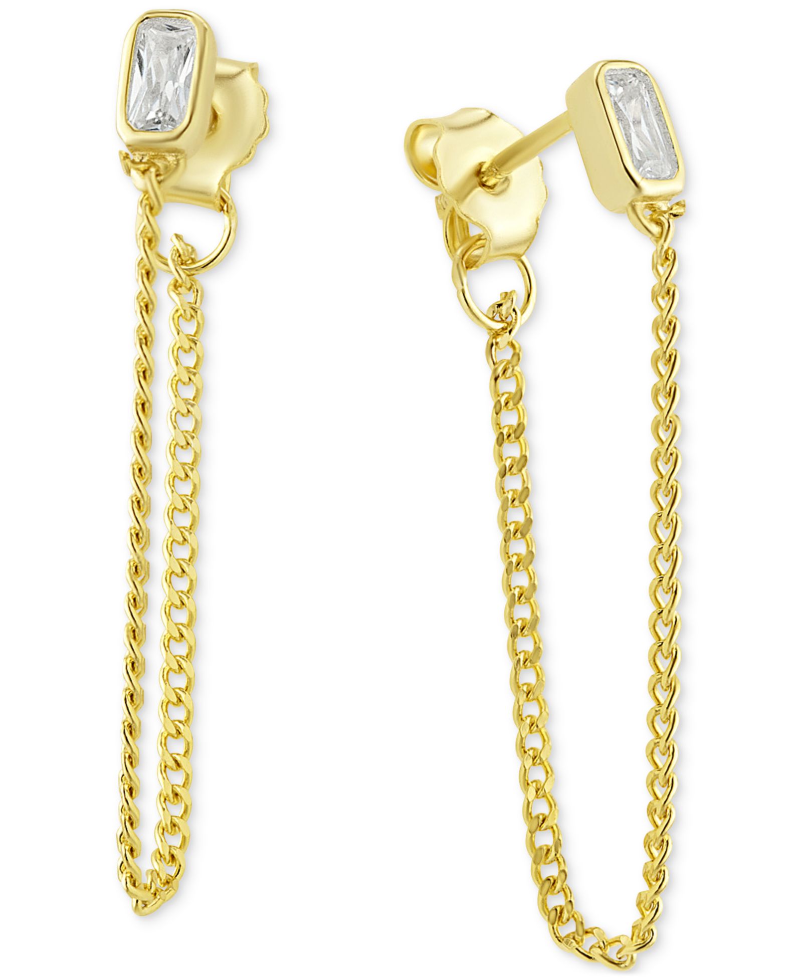 Серьги Cubic Zirconia Chain Front-to-Back 18k Gold-Plated Sterling Silver
