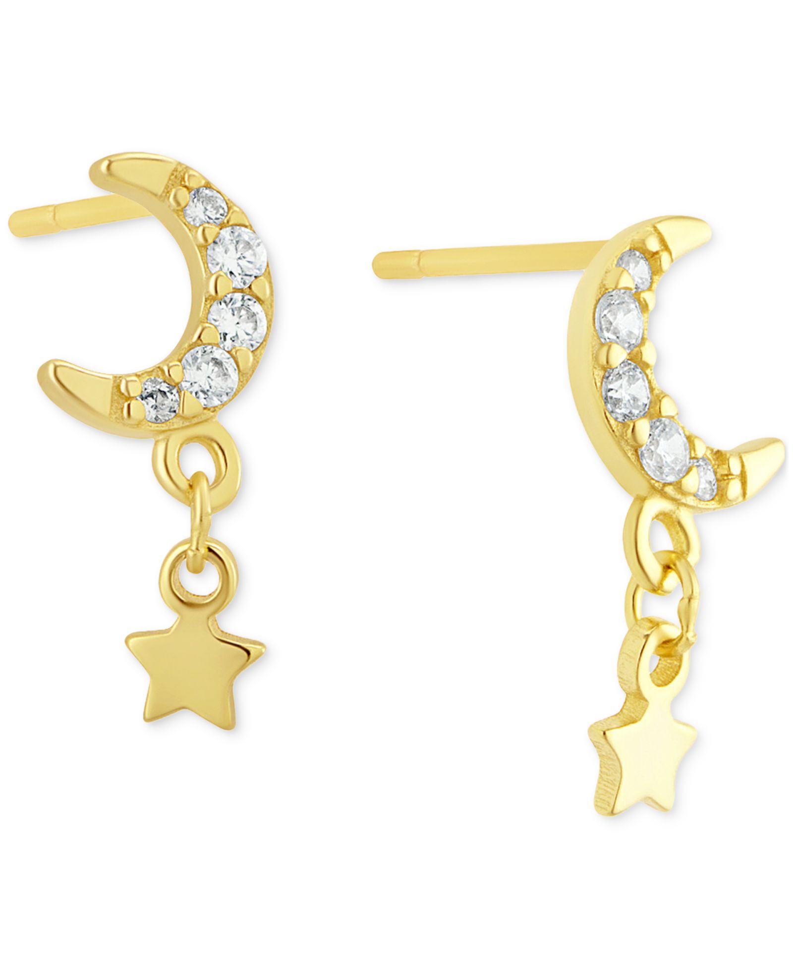 Серьги Pavé Moon & Star Drop из позолоченного стерлингового серебра 18k Gold-Plated