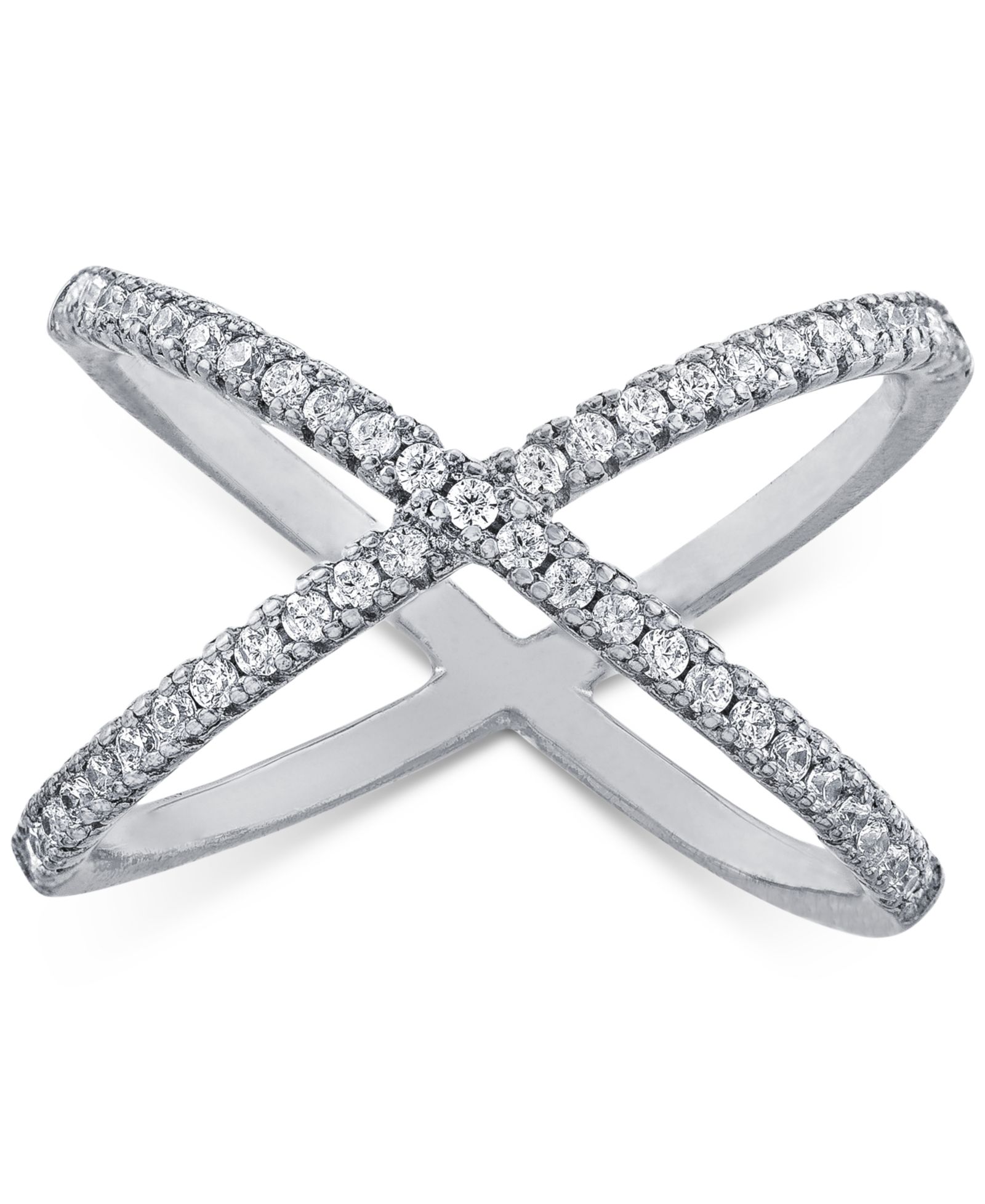 Pavé Criss Cross Band Ring in Sterling Silver