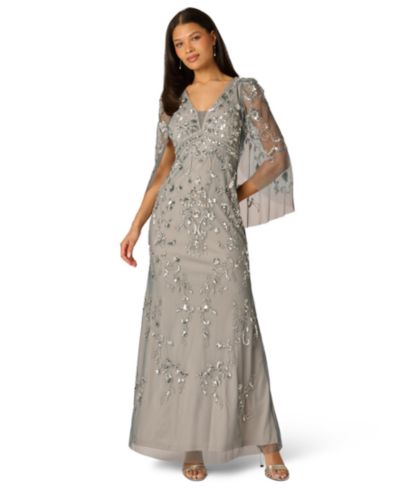 Adrianna Papell Women's Beaded Cape-Sleeve Gown