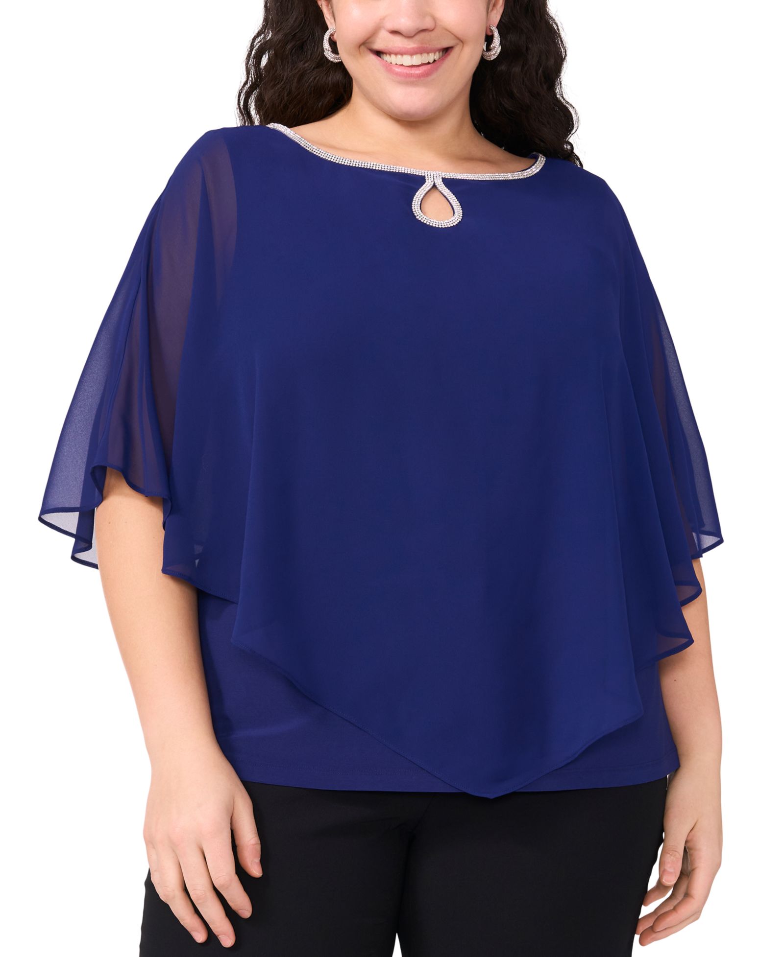 MSK Plus Size Rhinestone-Trim Overlay Cape Top