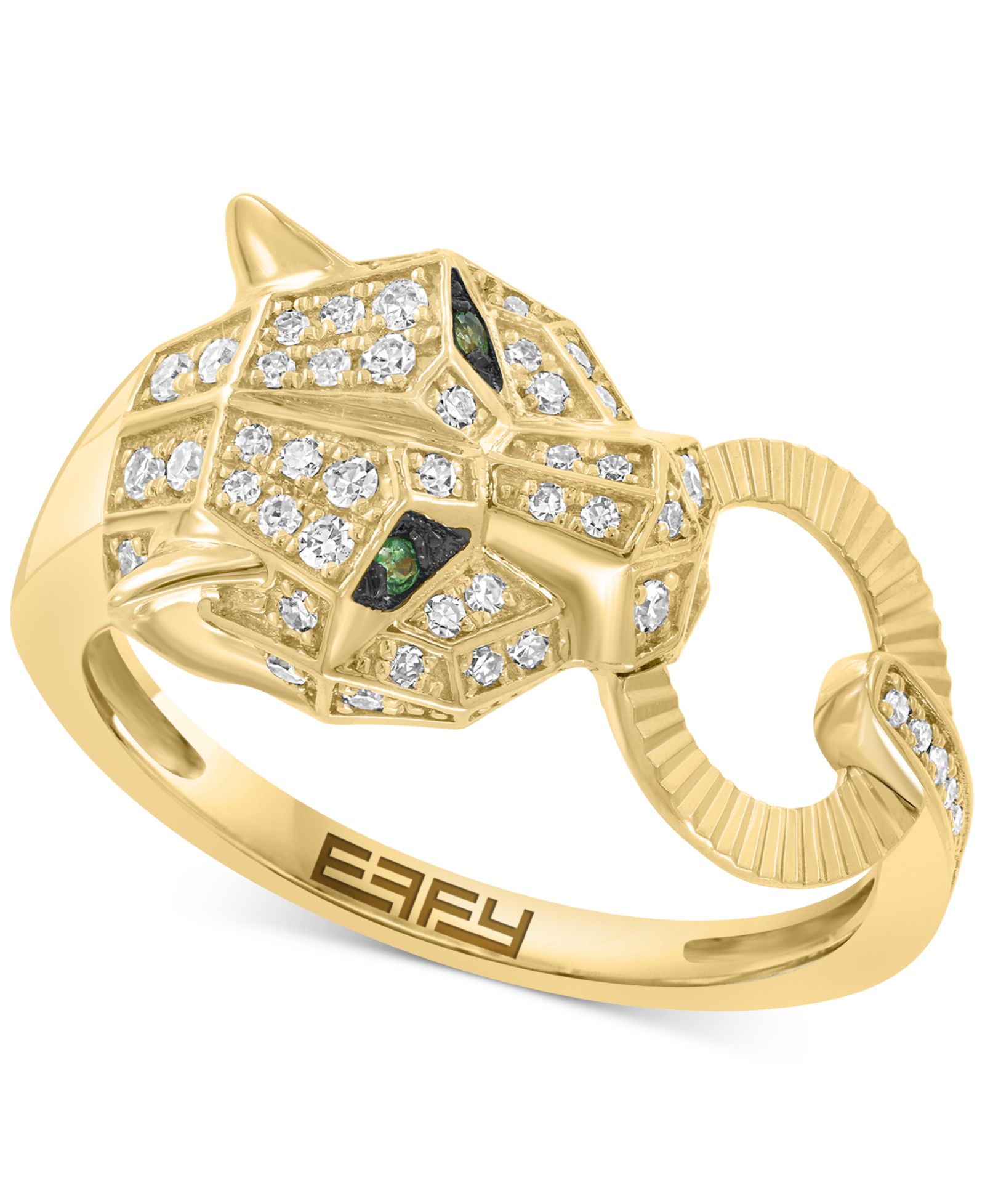 Кольцо EFFY® Diamond (1/4 ct. t.w.) & Tsavorite Accent Jaguar в 14k Gold