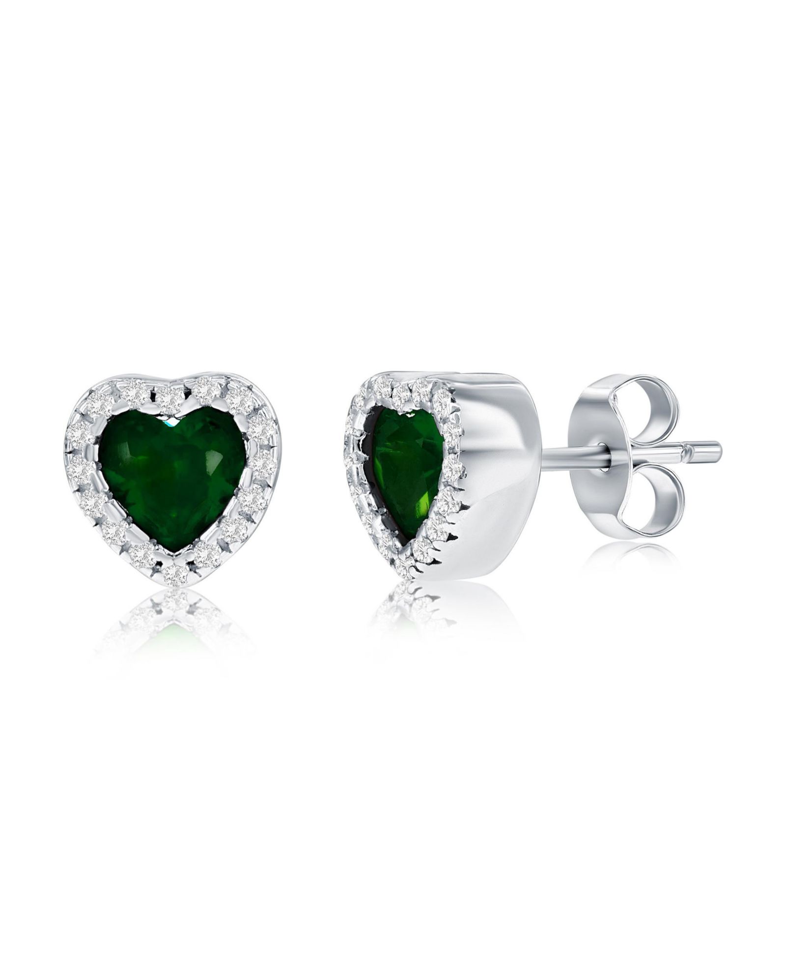 Sterling , Emerald CZ Heart Stud Earrings