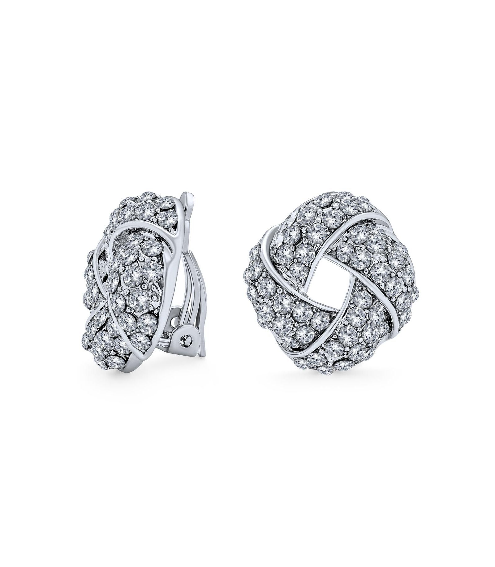 Bling Jewelry Classic Crystal Twisted Knot Button Style Clip On Earring Rose Gold Plated