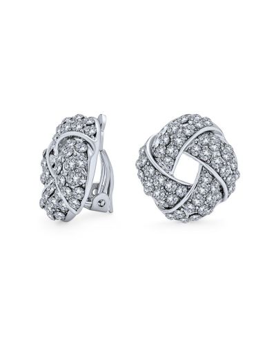 Серебряные серьги-клипсы Bling Jewelry в форме классического кристального скрученного узла с пуговицей, позолоченные розовым золотом