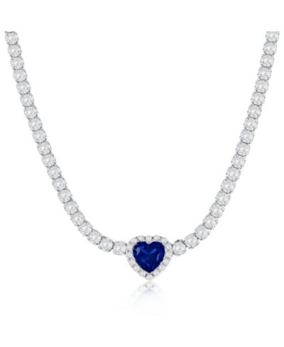Sterling , Sapphire Heart CZ Tennis Necklace