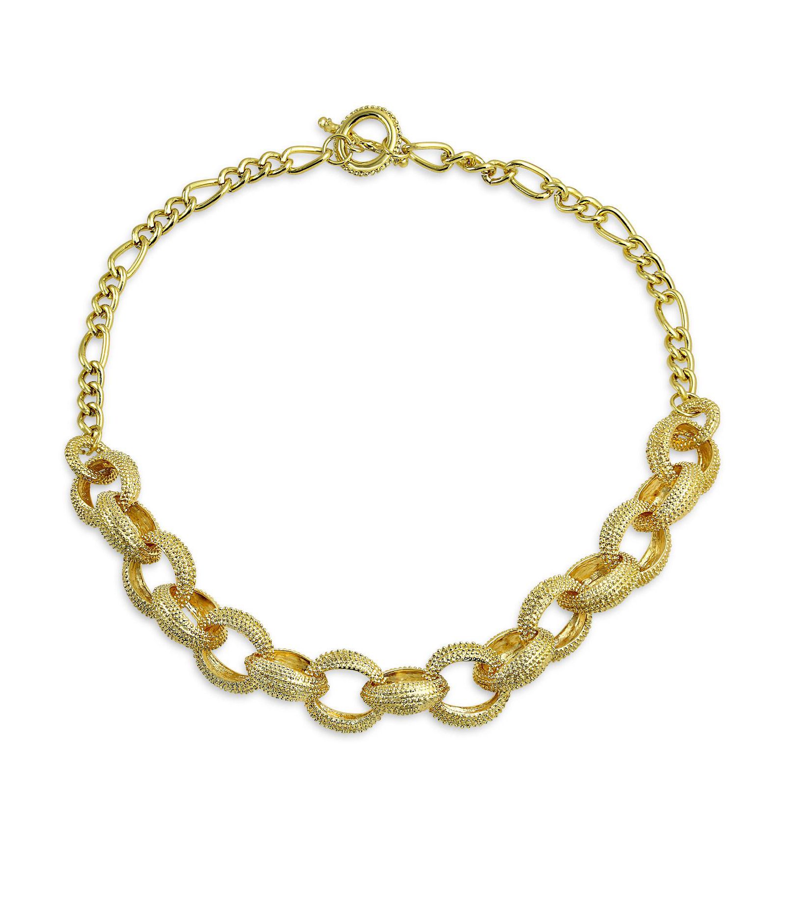 Bling Jewelry Chunky Texture Oval Interlocking Link Chain Choker Necklace Gold Plated