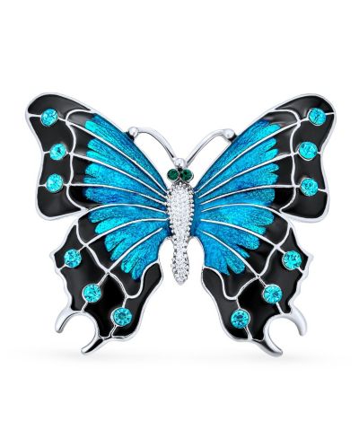 Bling Jewelry Large Orange Red Butterfly Brooch Pin Crystal Accent Enamel Gold Plated