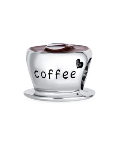 Bling Jewelry Coffee Art Red CZ Heart Cup Charm Bead for Bracelet .925 Sterling Silver
