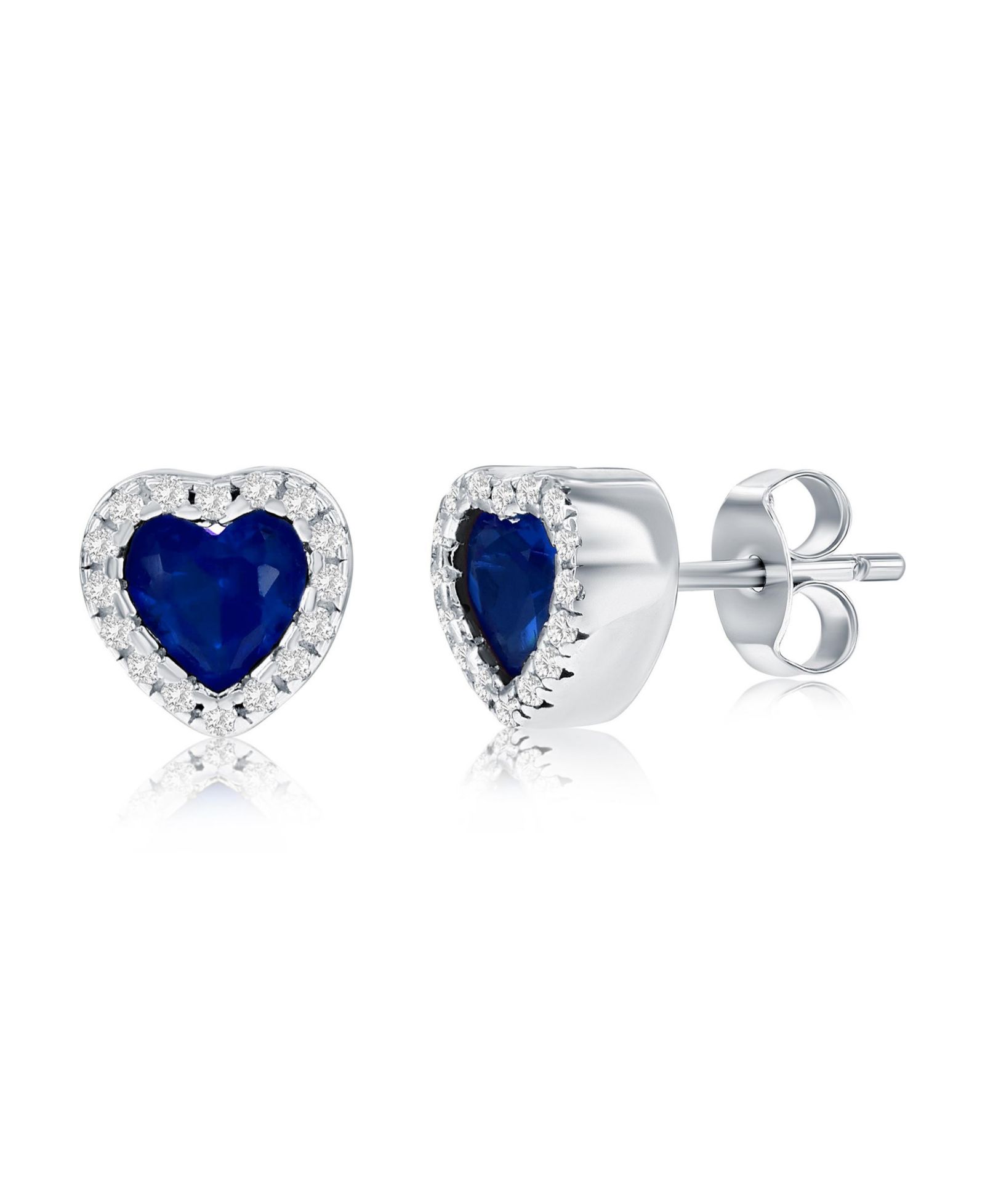 Sterling , Sapphire CZ Heart Stud Earrings