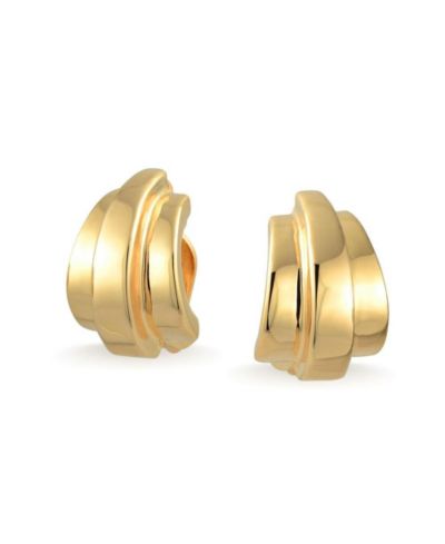 Bling Jewelry Modern Shrimp Style Half Hoop Clip On Earrings Gold Plated Non-Pierced