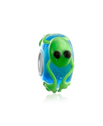 Bling Jewelry Green Frog Murano Glass Charm Bead .925 Sterling Silver For Bracelet