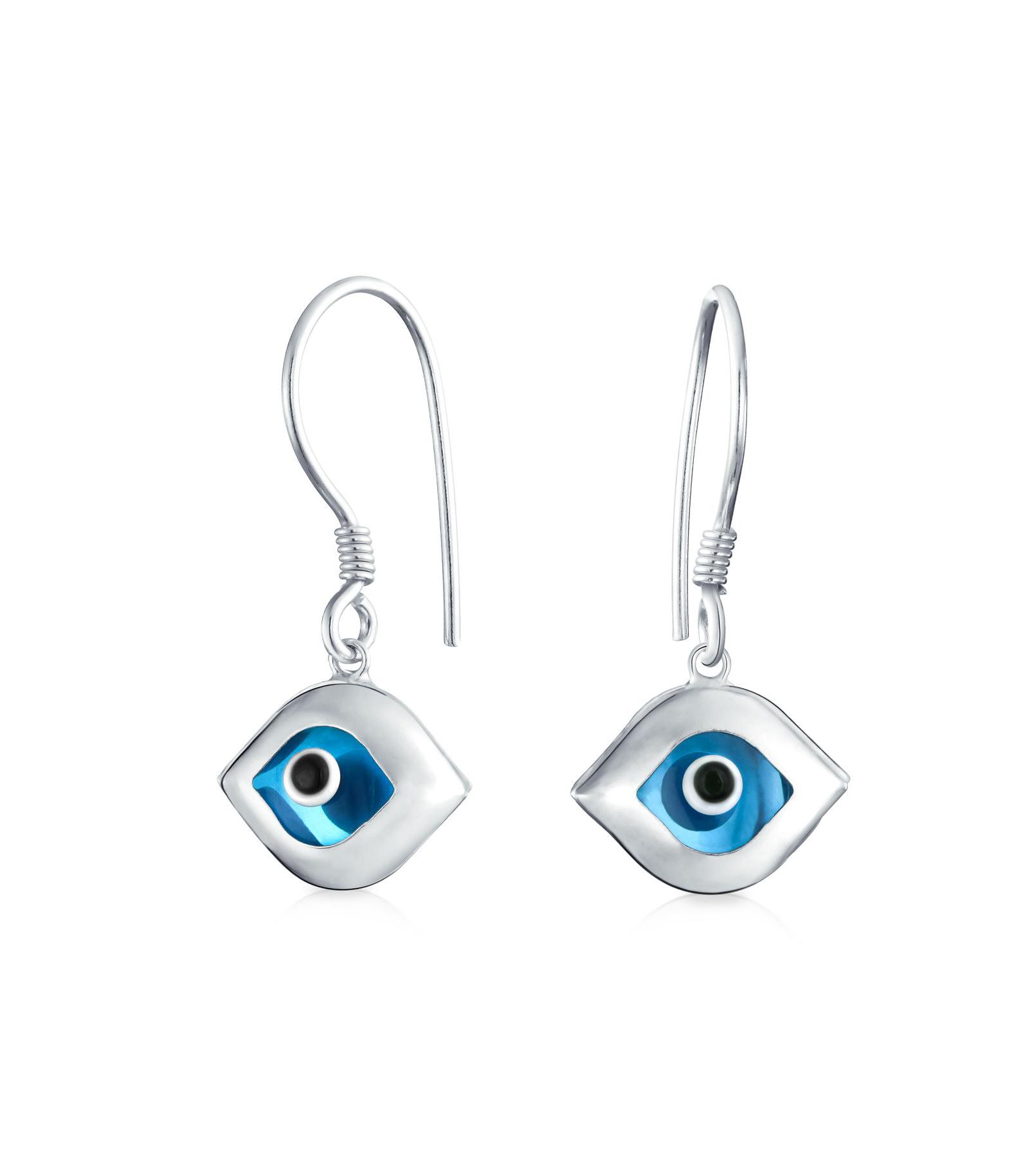 Bling Jewelry Серьги-подвески Sterling Silver Spiritual Blue Nazar Evil Eye Murano Fish Hook