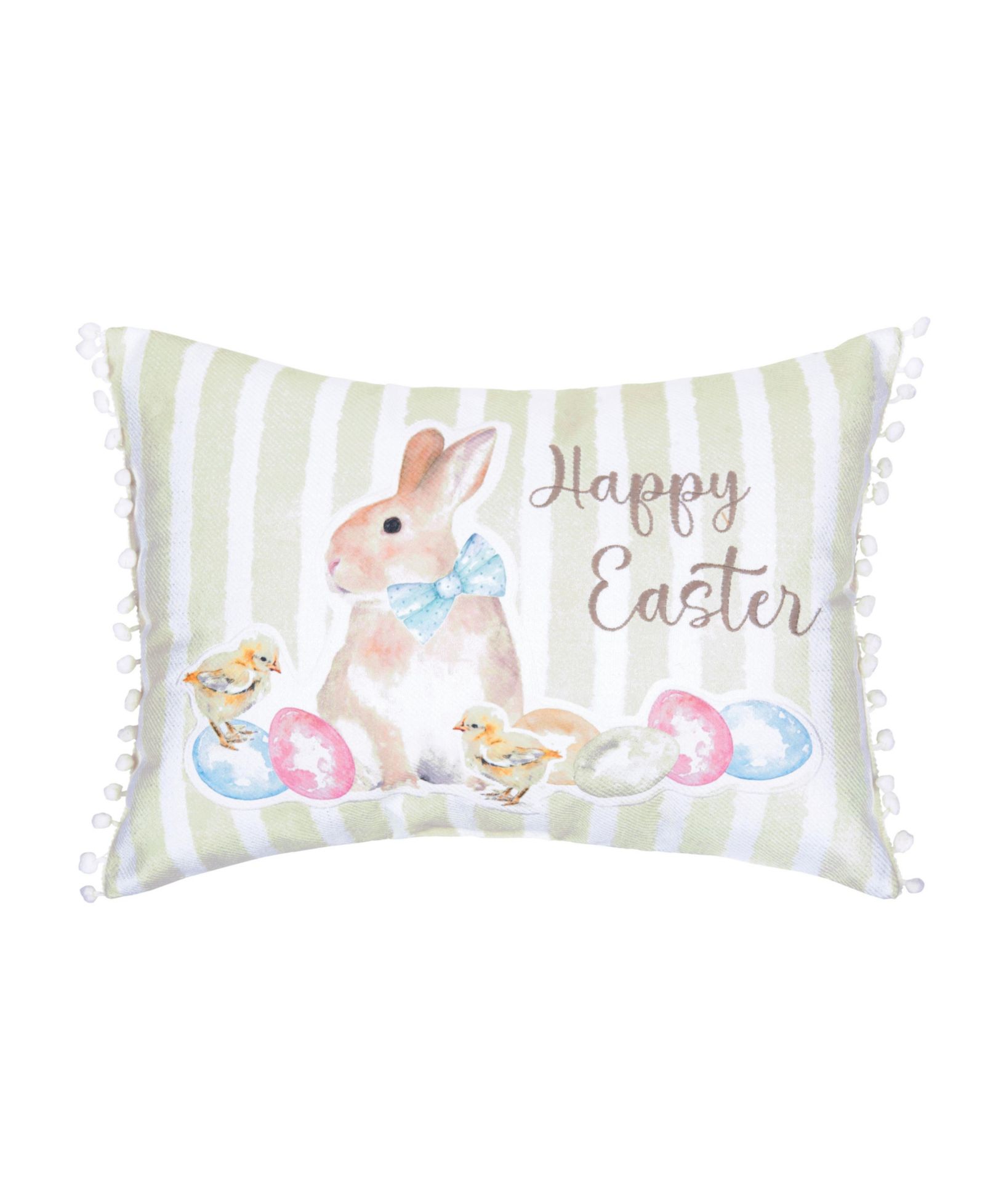"Happy Easter" Bunny Ducklings and Eggs Cotton Mini Accent Pillow 13" x 18"