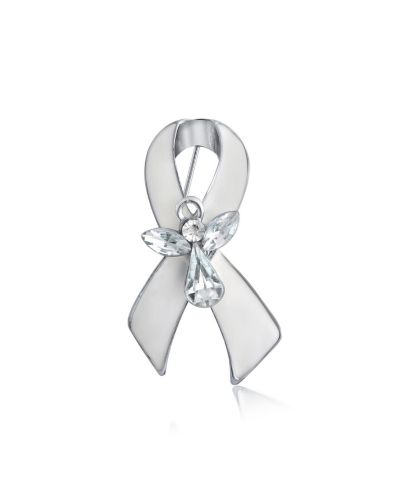 Bling Jewelry Брошь-значок Guardian Angel Cancer Awareness Ribbon с кристаллами и эмалью