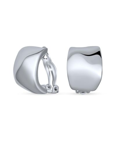 Bling Jewelry Modern Hammered Dome Half Hoop Clip-On Earrings Silver Plated Non-Pierced