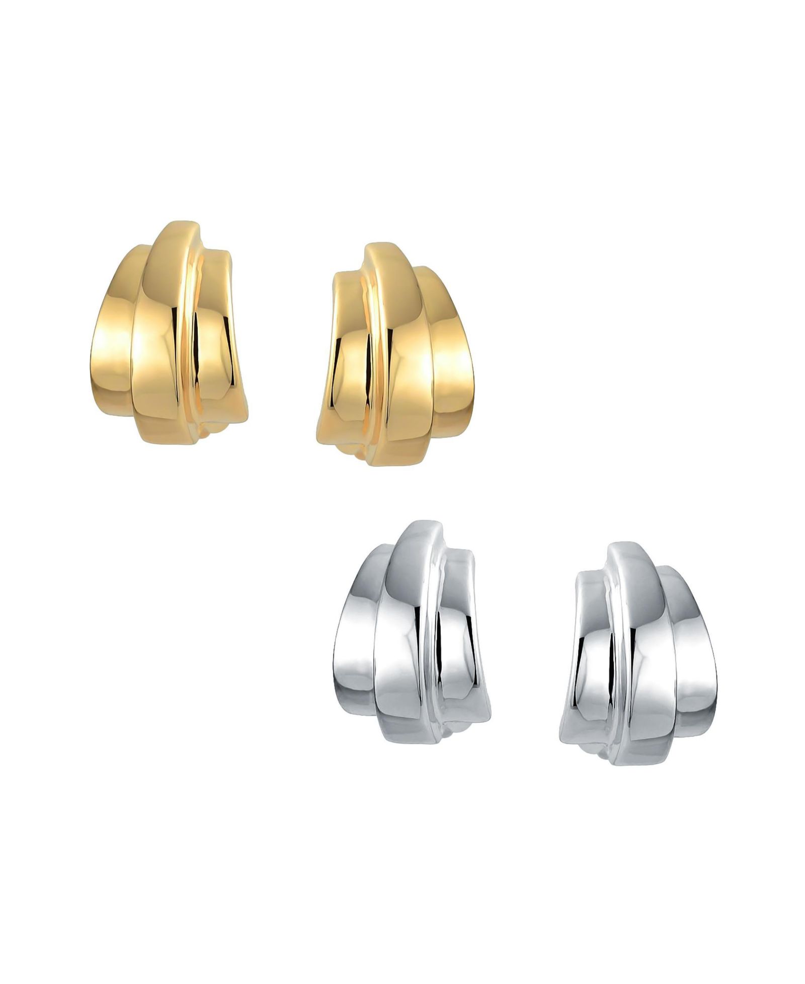 Bling Jewelry Shrimp Style Geometric Teardrop Clip On Earrings Silver Gold Plated (2 Set)