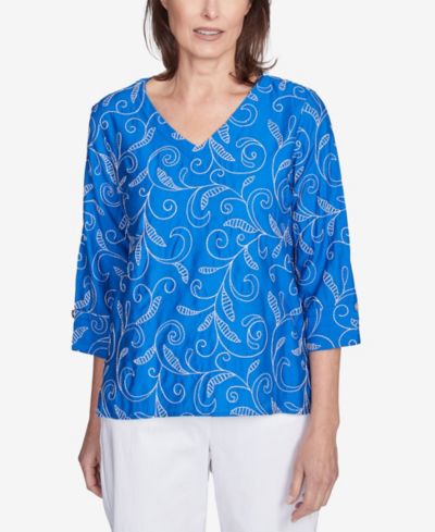 Alfred Dunner Женский топ с вышивкой Parrot Cay Scroll на рукавах