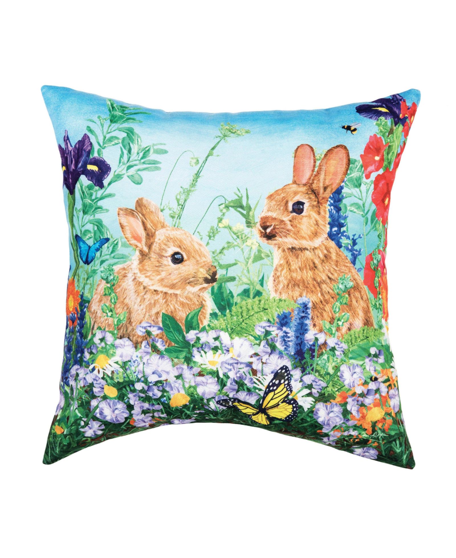 Easter Bunny Garden Paradise HD Printed Indoor/Outdoor Accent Throw Pillow 18" x 18"
