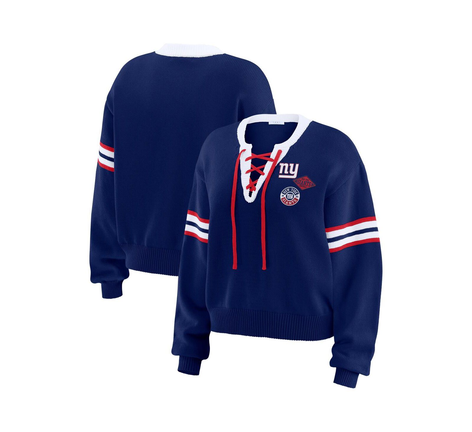 Свитшот WEAR by Erin Andrews Women's Royal New York Giants Lace-Up Pullover