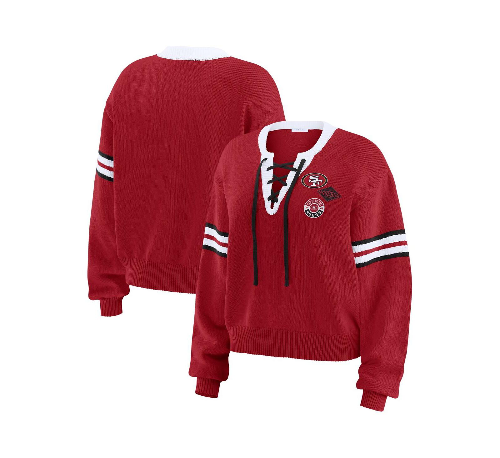 Женский свитшот WEAR by Erin Andrews Scarlet San Francisco 49ers Lace-Up Pullover