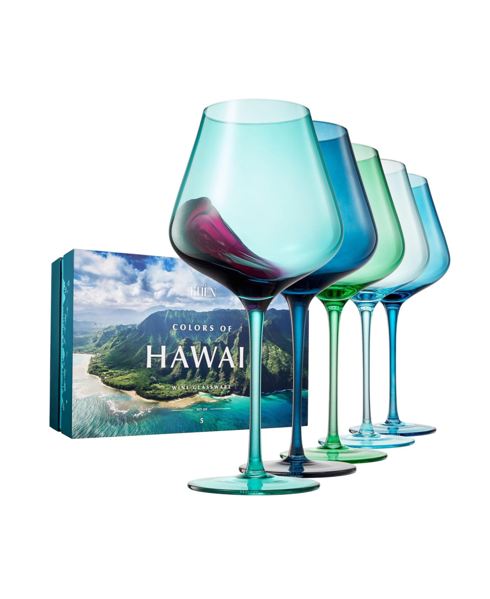 The Wine Savant Colors of Hawaii Beach Wine Glasses, Set of 5