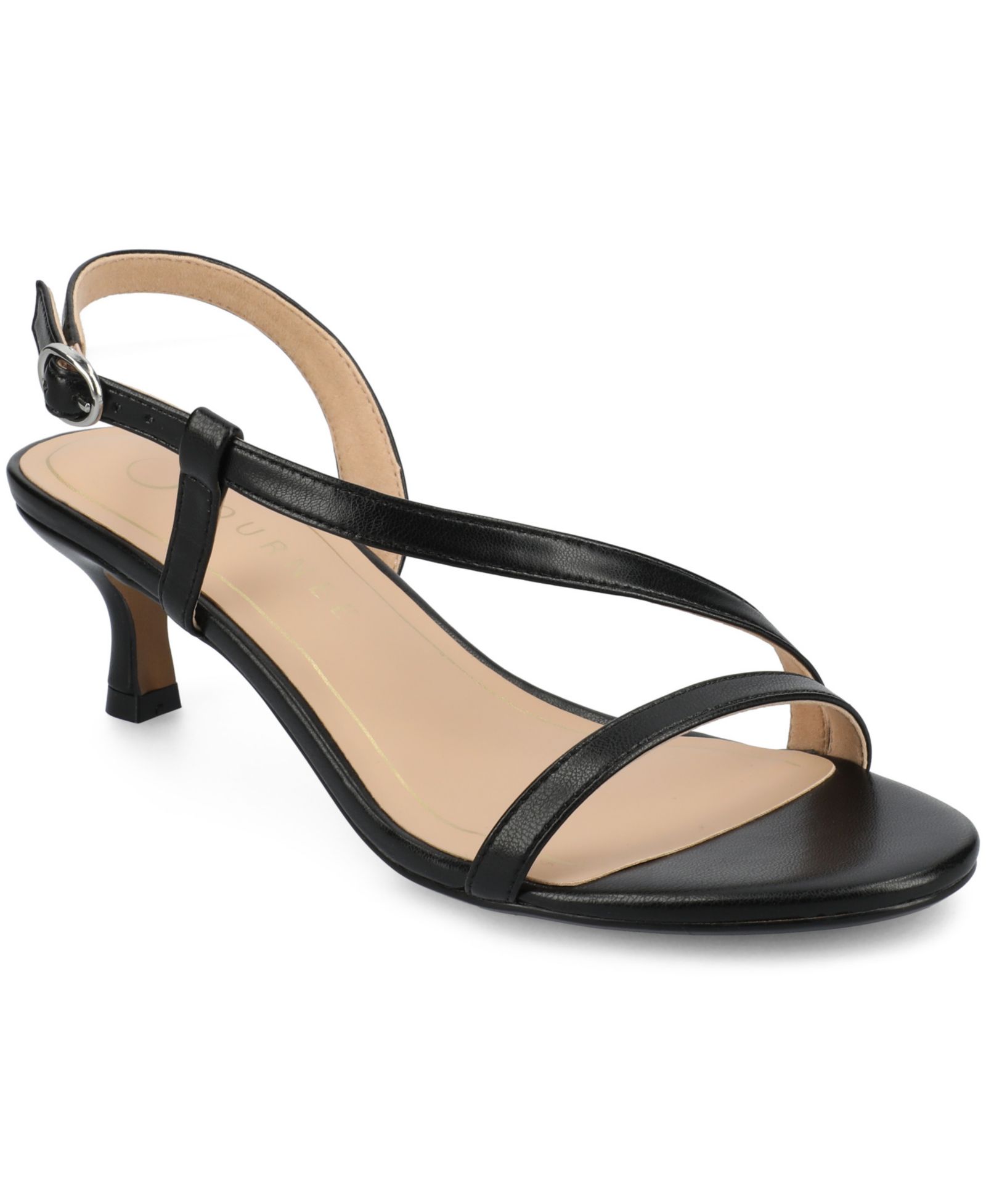 Journee Collection Женские Jemry Asymmetrical Strap Kitten Heel Strap Dress Sandals