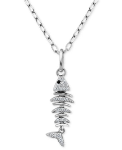 Giani Bernini Ожерелье с подвеской Fishbone из кубического циркония, 16" + 2" удлинитель
