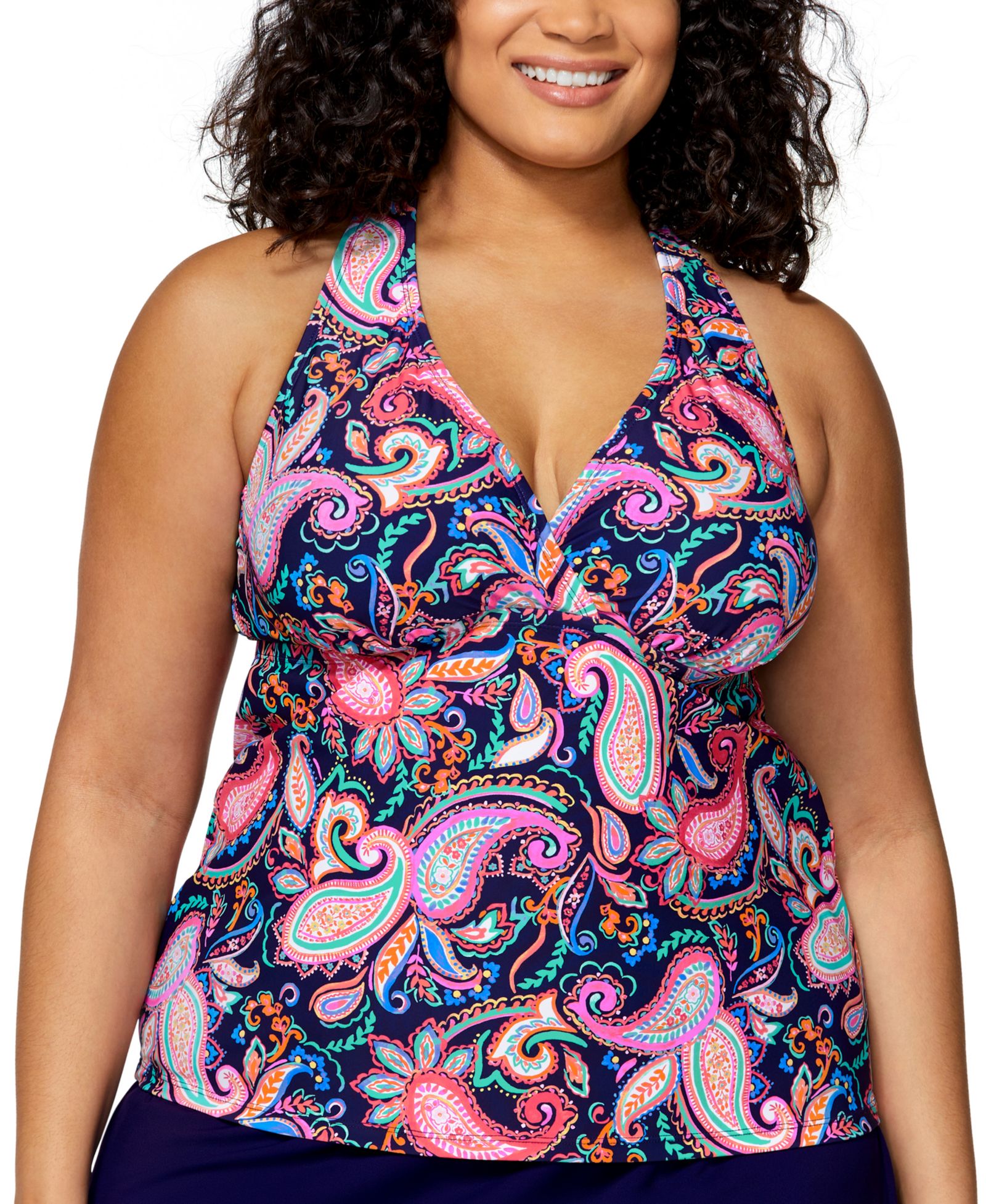 Island Escape Plus Size Paisley-Print H-Back Tankini Top, Exclusively at Macy's
