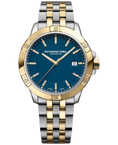 Мужские кварцевые двухцветные часы Raymond Weil Swiss Tango Stainless Steel Bracelet Watch 41mm