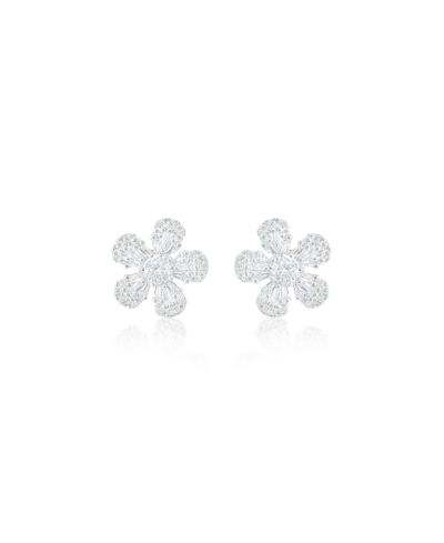 Tone Floral Studs Pave Cubic Zirconia Statement Earrings