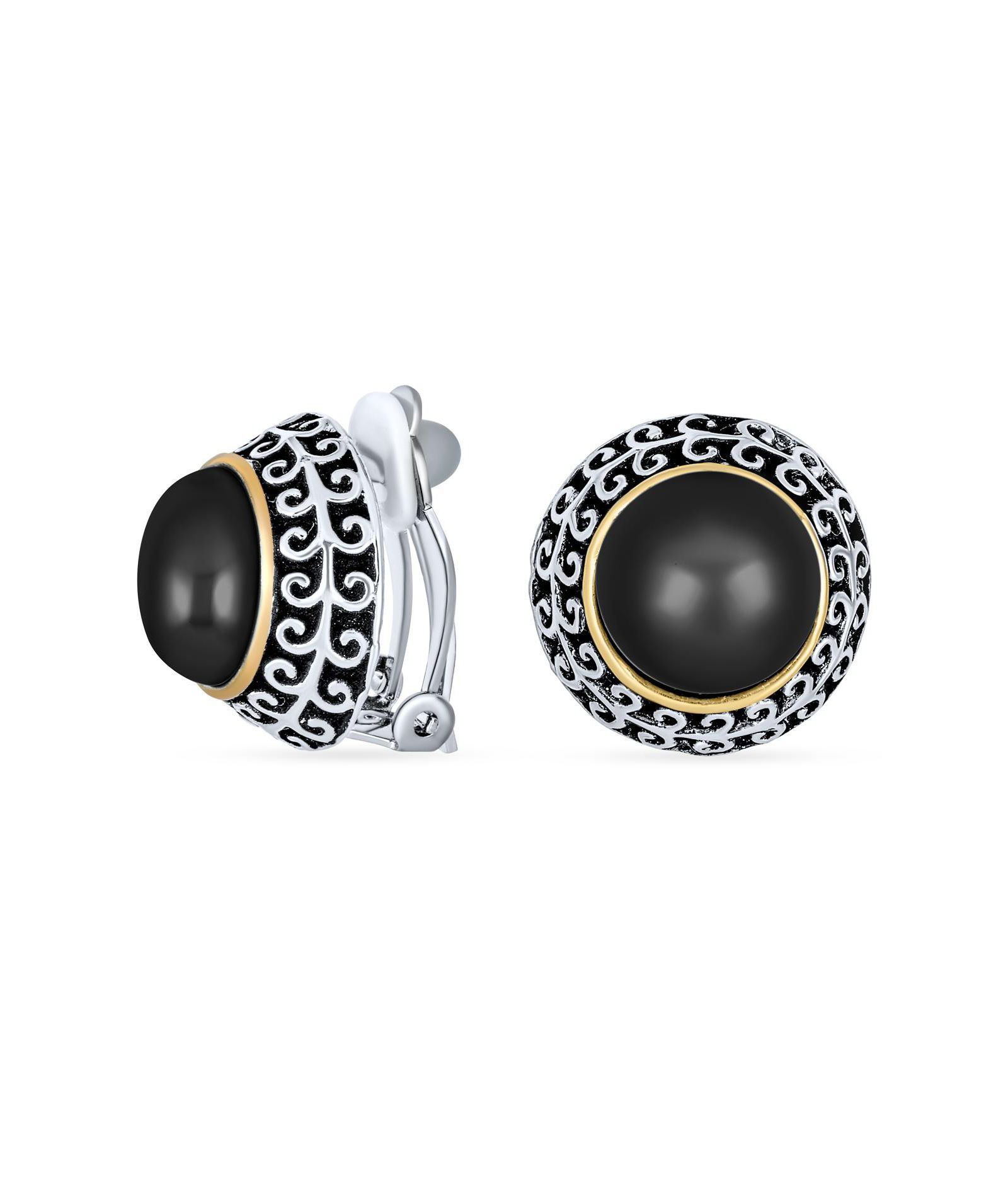 Bling Jewelry Bali Style Button Style Faux Turquoise Scroll Bezel Set Clip On Earrings