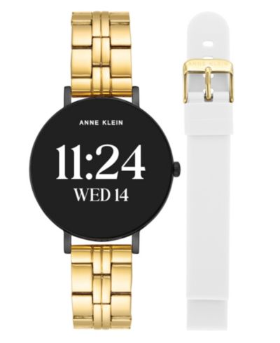 Anne Klein Women's Connect It Prism Smartwatch with Gold-Tone Metal Alloy and White Silicone Band, 30mm