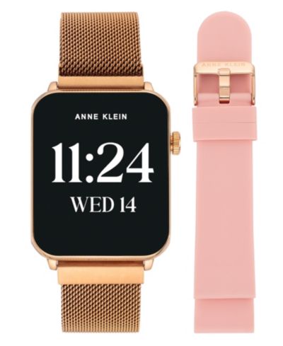 Anne Klein Women's Connect It Stellar Smartwatch with Rose Gold-Tone Stainless Steel Mesh and Pink Silicone Band, 45mm