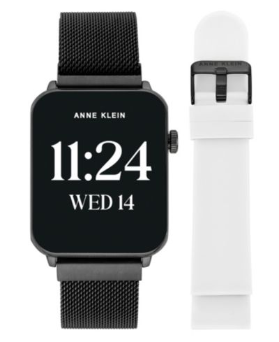 Anne Klein Women's Connect It Stellar Smartwatch with Black Stainless-Steel Mesh and White Silicone Band, 45mm