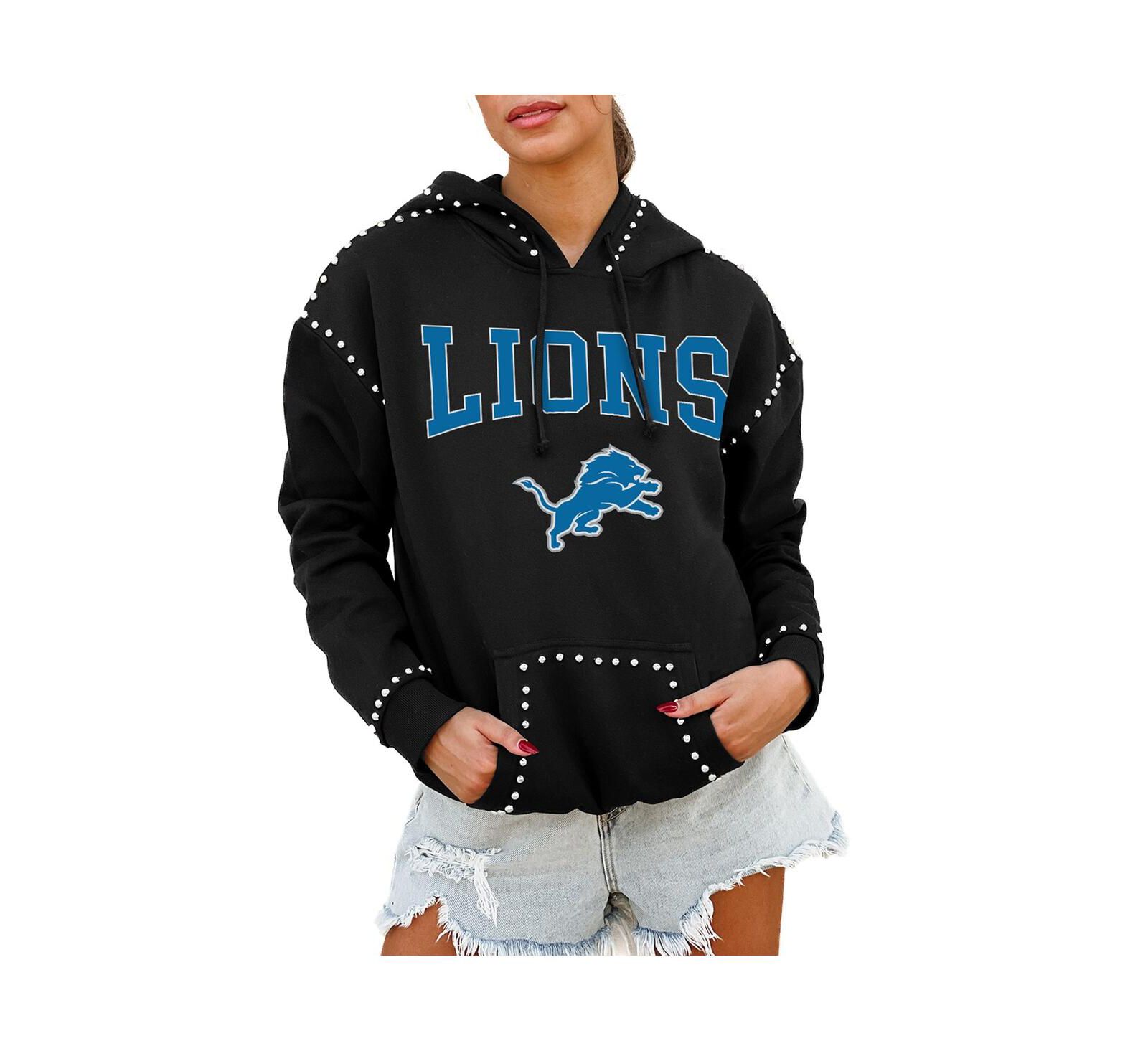 Женская толстовка Gameday Couture Black Detroit Lions Catch the Vibe Studded Pullover Hoodie