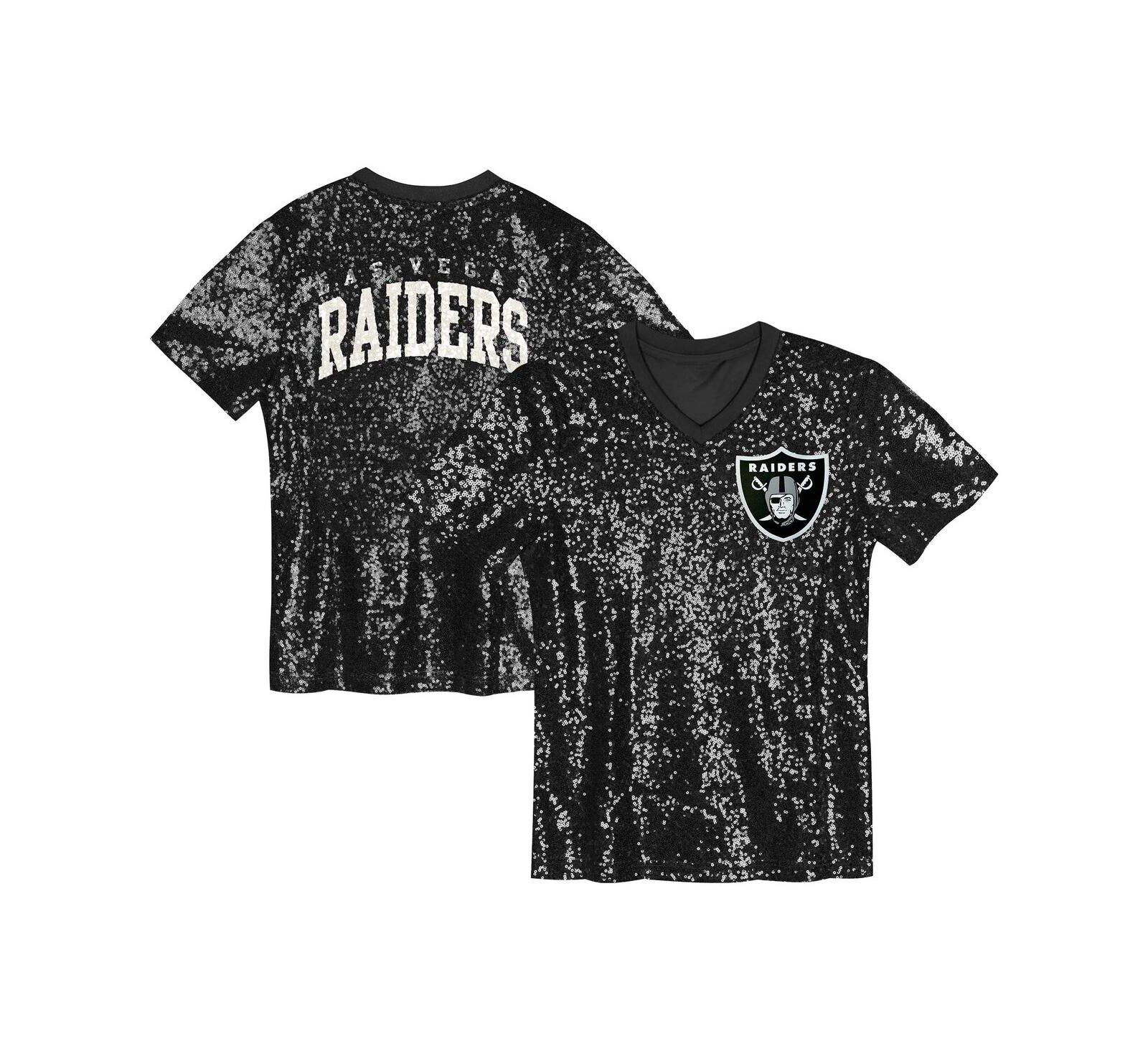 Outerstuff Big Girls Black Las Vegas Raider's Wordmark Sequin V-Neck Top