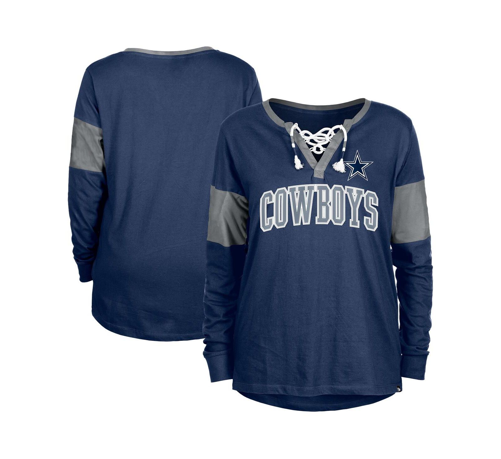 New Era Women's Navy Dallas Cowboys Lace-Up Notch-Neck Long Sleeve T-Shirt