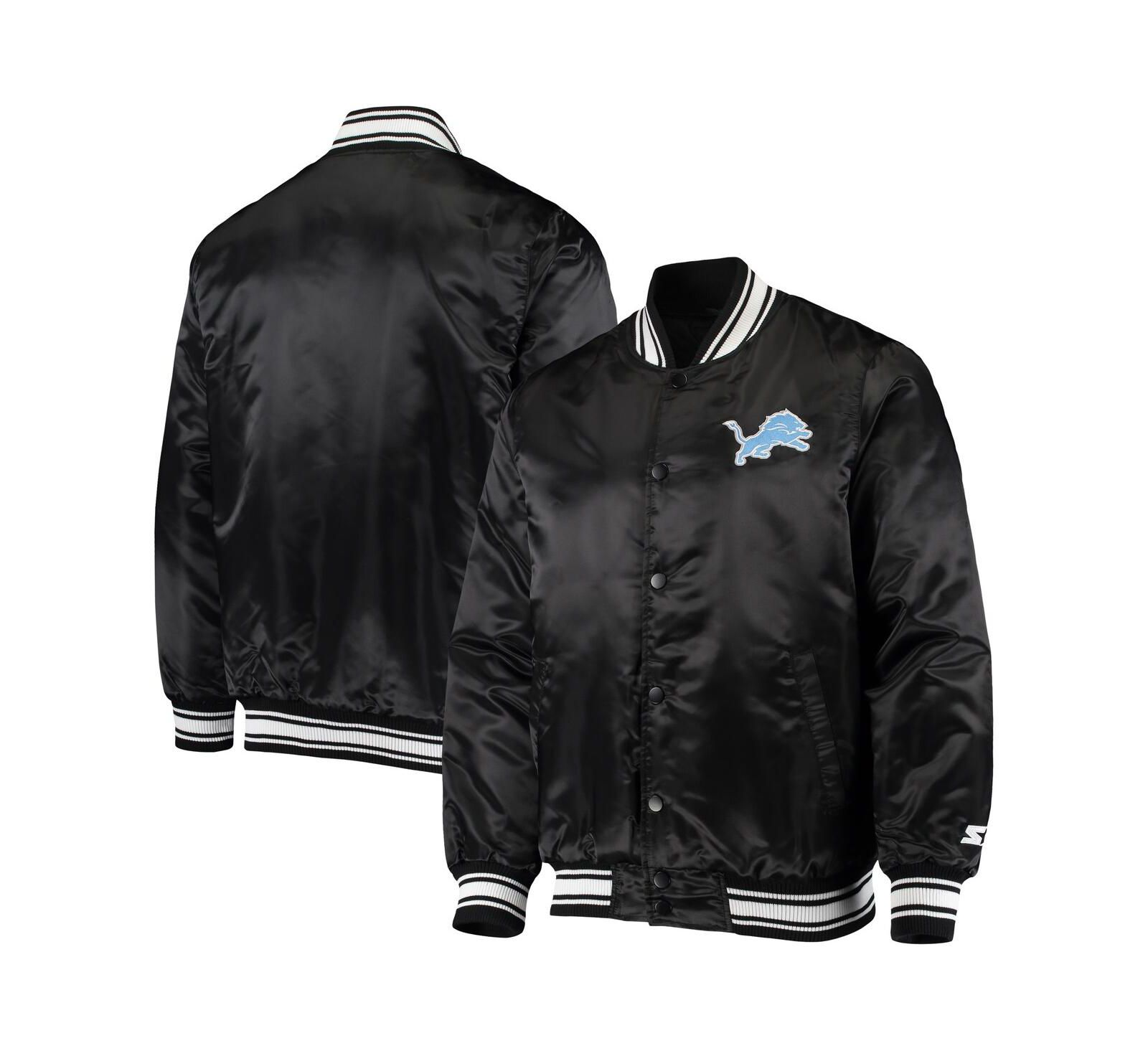 Starter Men's Black Detroit Lions Locker Room Satin Varsity Full-Snap Jacket