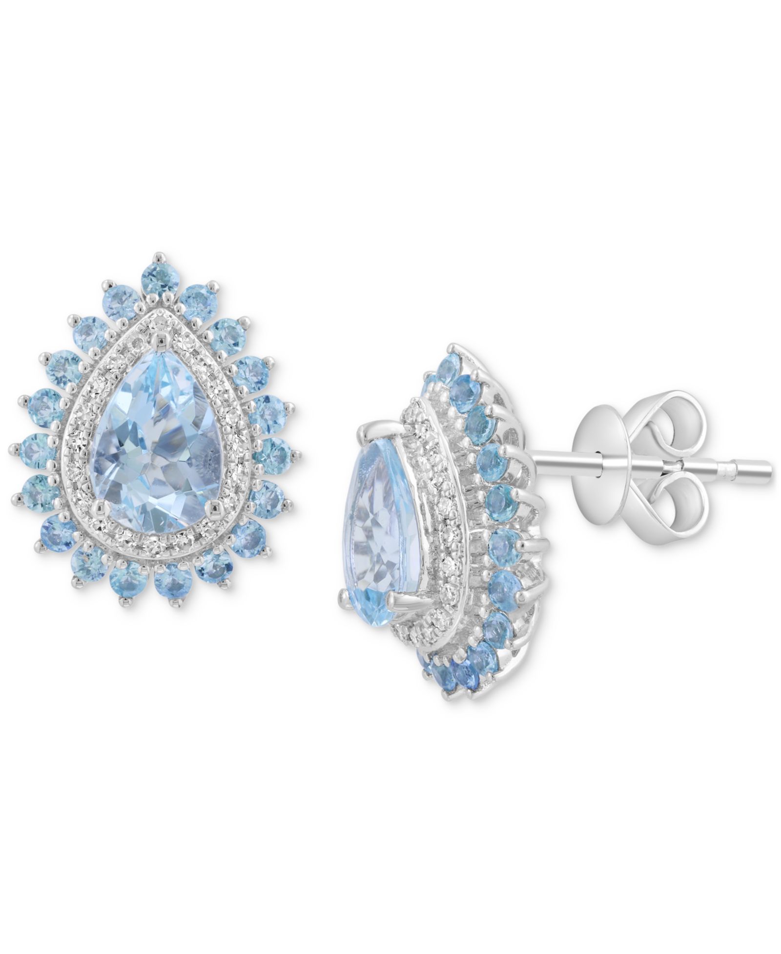 Серьги-гвоздики EFFY® Aquamarine, Blue Topaz и Diamond в белом золоте 14k