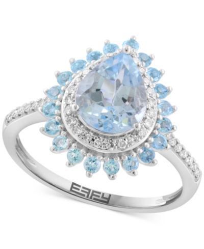 EFFY® Aquamarine (1-3/8 ct. t.w.), Blue Topaz (3/8 ct. t.w.) & Diamond (5/8 ct. t.w.) Ring in 14k White Gold