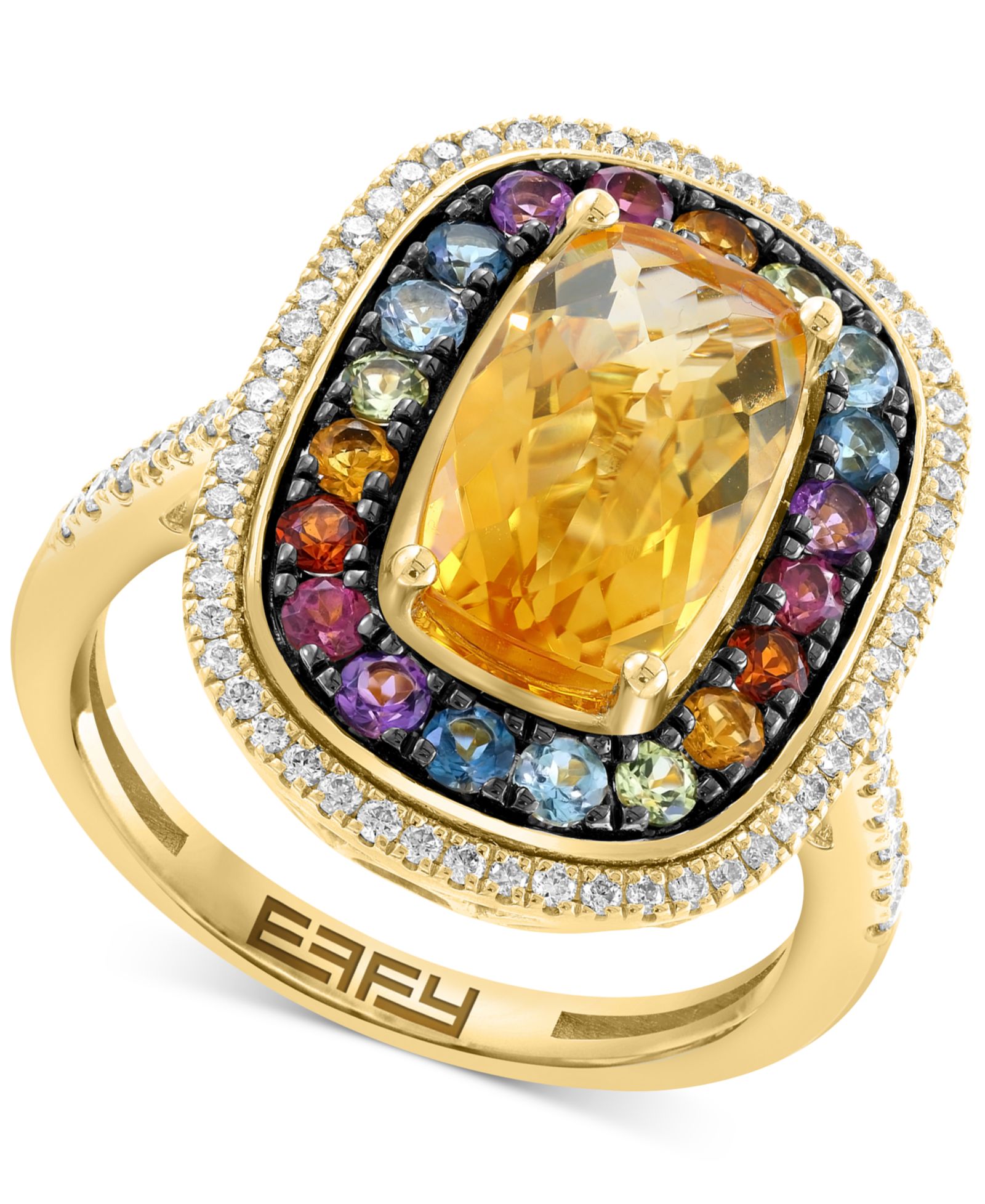 EFFY® Multi-Gemstone (3-5/8 ct. t.w.) & Diamond (1/3 ct. t.w.) Halo Ring in 14k Gold