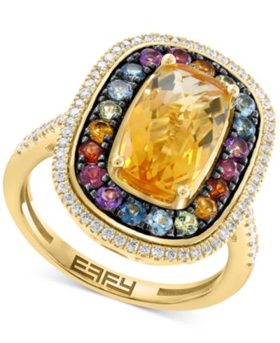 EFFY® Multi-Gemstone (3-5/8 ct. t.w.) & Diamond (1/3 ct. t.w.) Halo Ring in 14k Gold