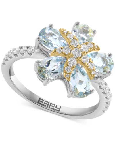 Кольцо EFFY® Aquamarine & Diamond в Sterling Silver & 14k Gold-Plate