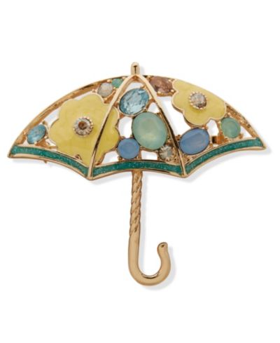 Anne Klein Gold-Tone Multi Crystal Open Umbrella Pin