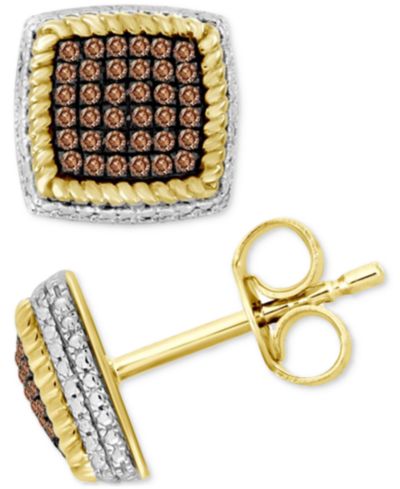 Мужские серьги-гвоздики с коричневыми бриллиантами в 10k Gold